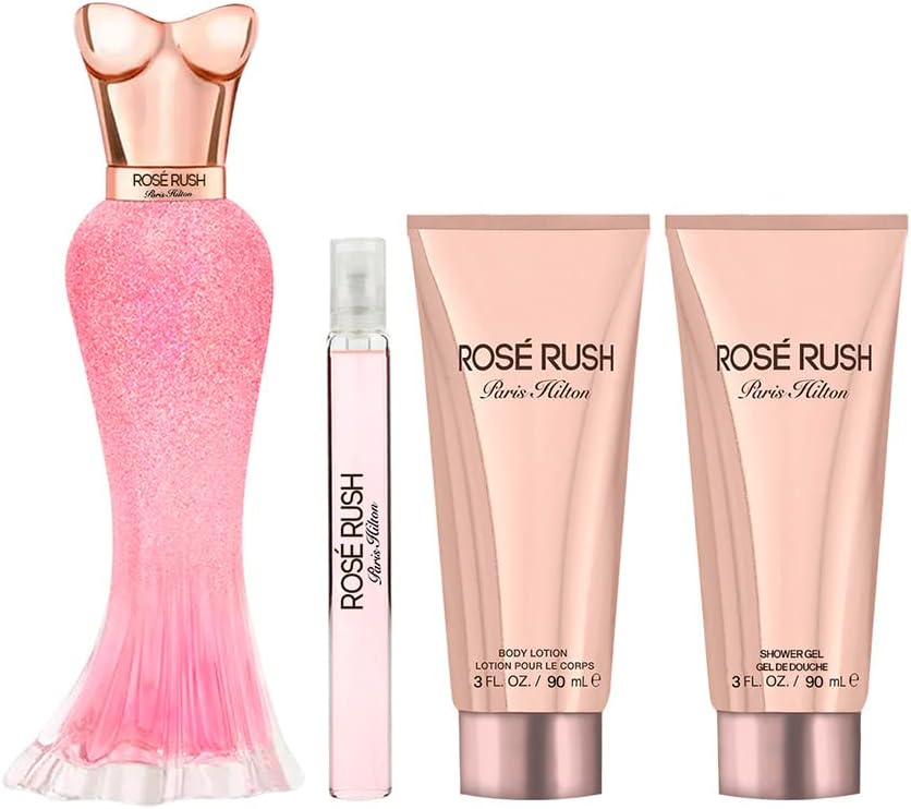 Paris Hilton Set Rose Rush 4 Pz para Mujer Fragancia Floral Frutal con Notas de Rosa y Neroli Lanzamiento 2017