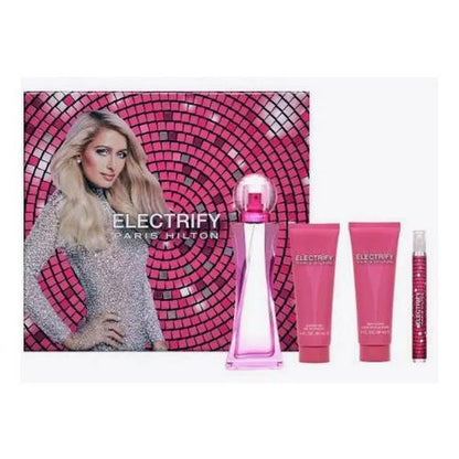 Paris Hilton Set Electrify 4 Pz para Mujer Fragancia Oriental Floral Nueva 2019 con Notas de Ozónicas y Amapola Roja