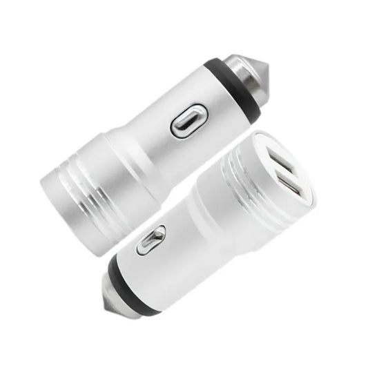Cargador De Auto 2 Puertos Usb 2.4a Martillo De Seguridad - Plateado - PriceOnLine