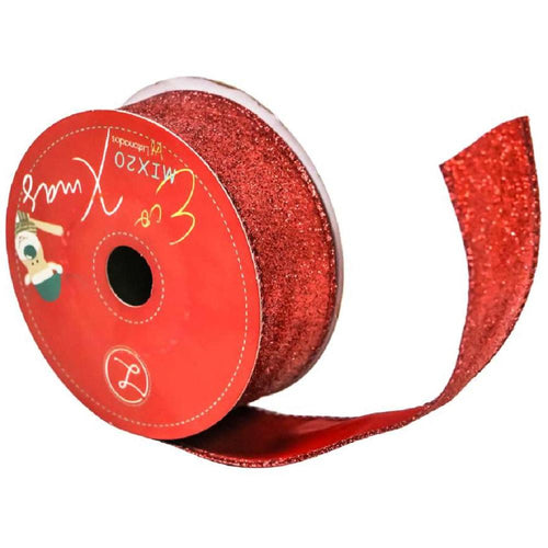 Liston Navideño Glitter 38 mm X 9.1 m Rojo - PriceOnLine