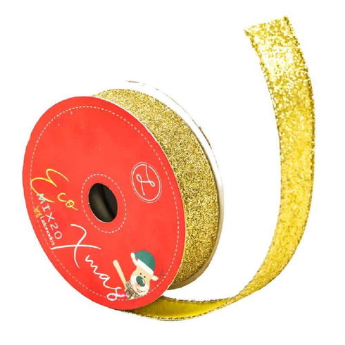 Liston Navideño Glitter 23 mm X 9.1 m Oro - PriceOnLine