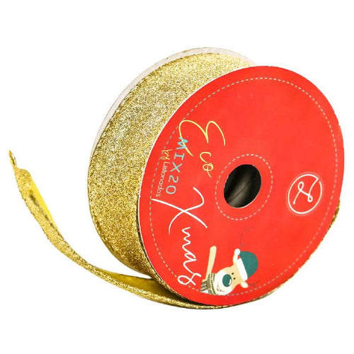 Liston Navideño Glitter 38 mm X 9.1 m Oro - PriceOnLine