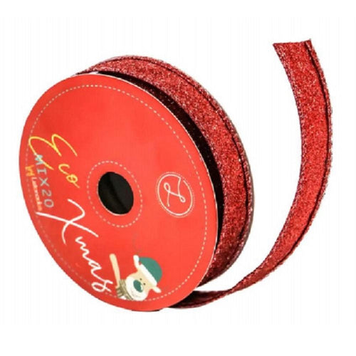 Liston Navideño Glitter 23 mm X 9.1 m Rojo - PriceOnLine