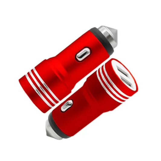Cargador De Auto 2 Puertos Usb 2.4a Martillo De Seguridad - Rojo - PriceOnLine