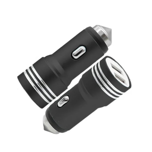Cargador De Auto 2 Puertos Usb 2.4a Martillo De Seguridad - Negro - PriceOnLine
