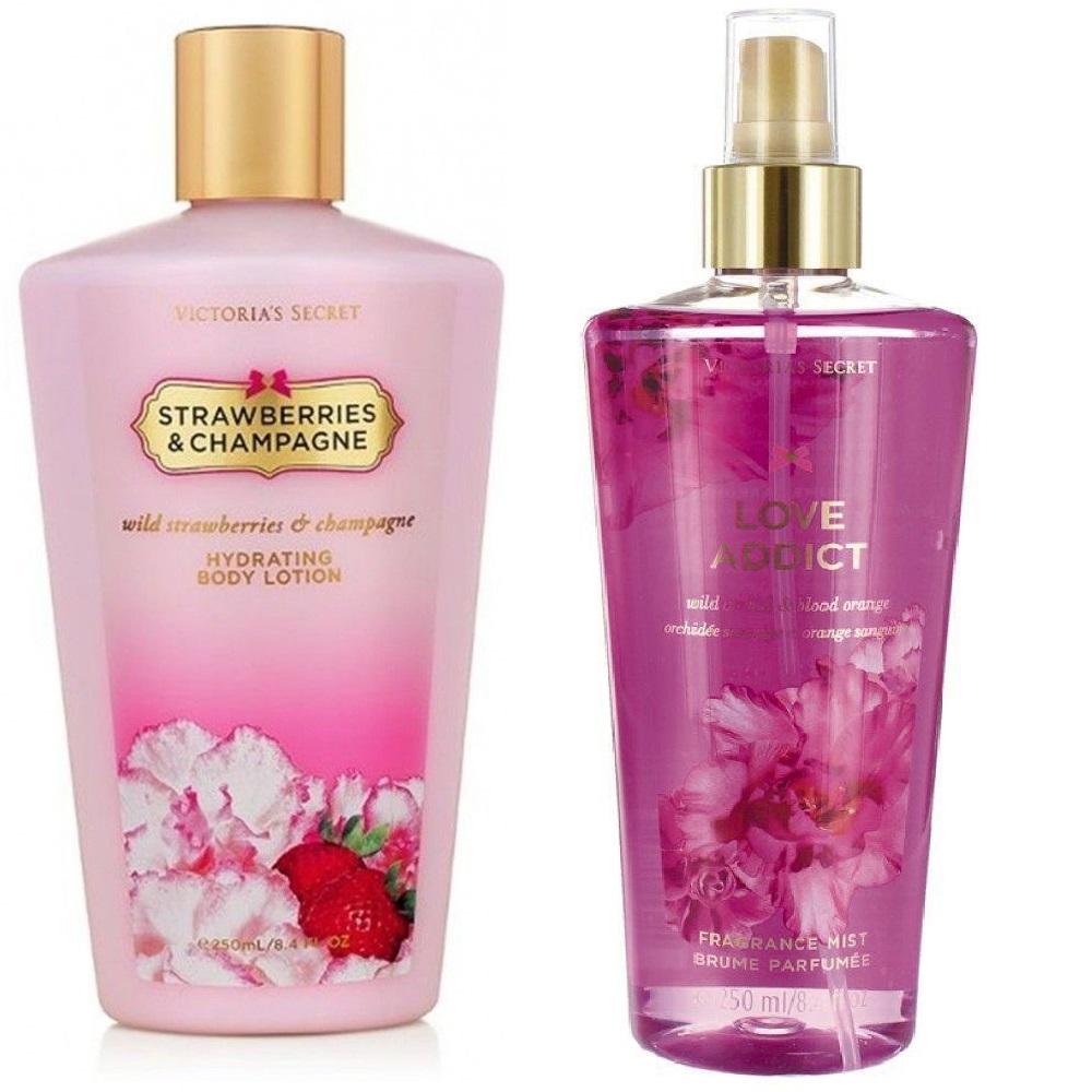 Duo Crema Strawberries And Champagne 250 ml + Mist Love Addict 250 ml Victoria Secret - PriceOnLine