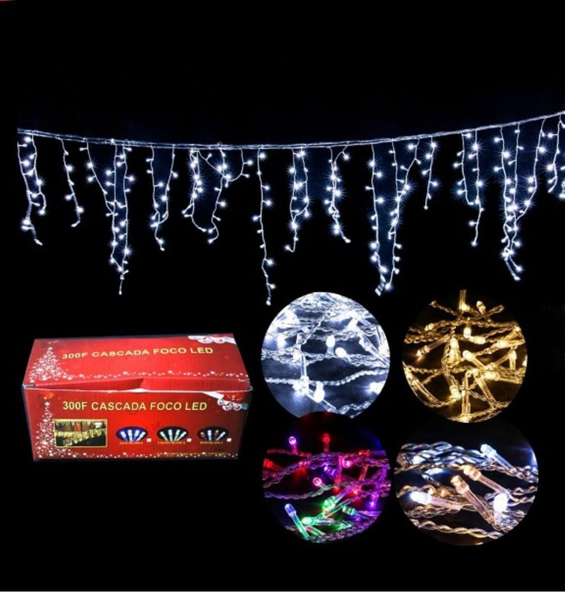 Luces Cascada Navideña 300F Foco Led 6.5 m Luz Calida - PriceOnLine | Perfumes y Fragancias PriceOnLine