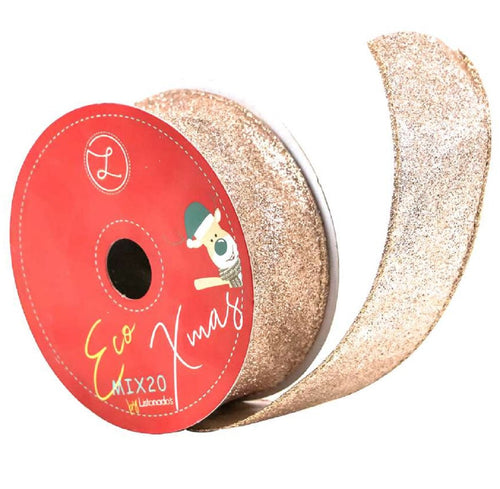 Liston Navideño Glitter 38 mm X 9.1 m Rosa Viejo - PriceOnLine