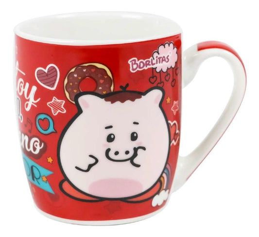 Taza Br Pizarrón Borlitas Roja Con Blanco Figuras - PriceOnLine
