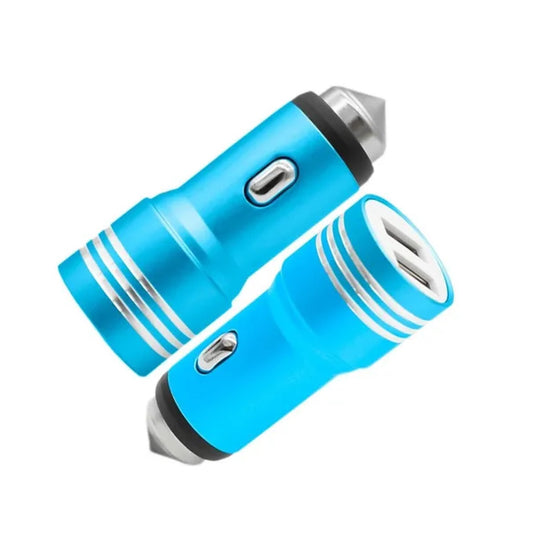 Cargador De Auto 2 Puertos Usb 2.4a Martillo De Seguridad - Azul - PriceOnLine