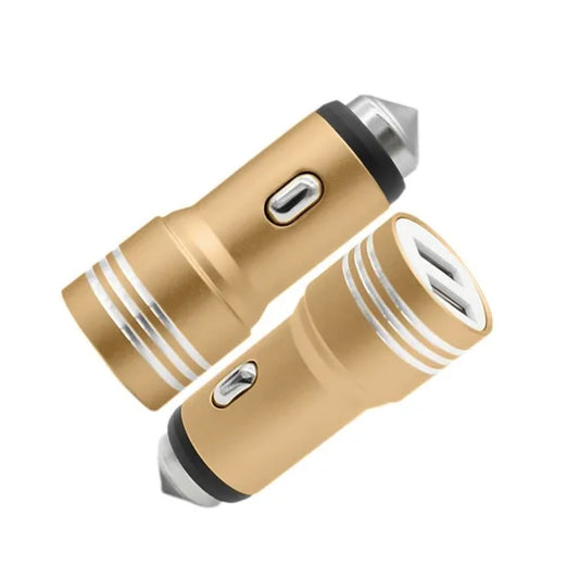 Cargador De Auto 2 Puertos Usb 2.4a Martillo De Seguridad - Dorado - PriceOnLine